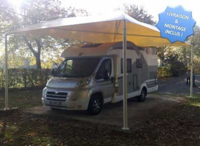 Abri camping-car avec structure acier et toile PVC tendue démontable